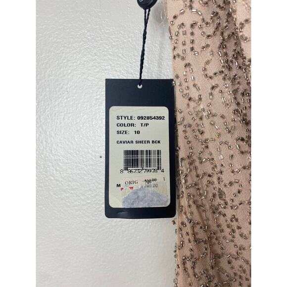 NWT ADRIANNA PAPELL DRESS GOWN TAUPE PINK SEQUIN BEADED WEDDING FORMAL EVENING - Picture 3 of 15